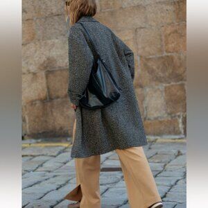 ZARA HERRINGBONE DROPPED SHOULDER COAT